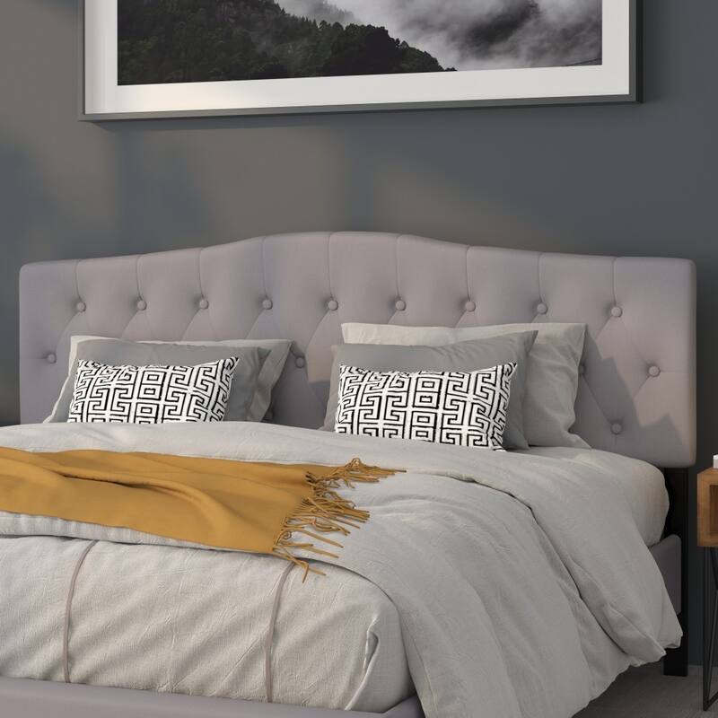 Arched Button Tufted Upholstered Headboard - Light Gray - King