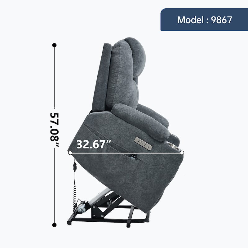 Power Lift Recliner Chair for Elderly Heated Vibration Massage, Lounge Sofa with USB Ports, Cup Holders & Side Pockets