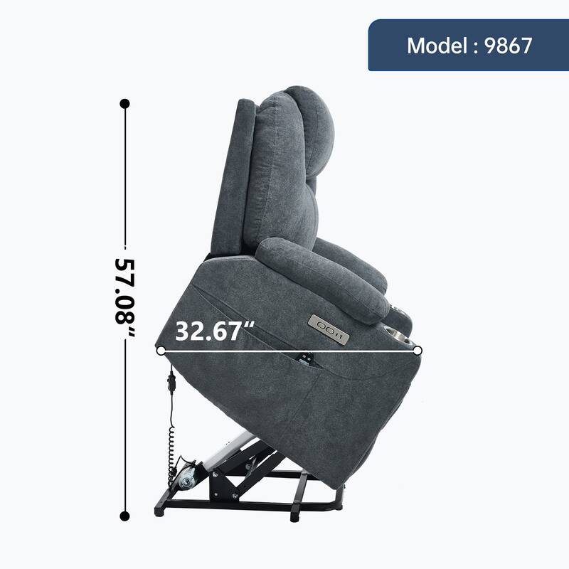 Roomfitters Power Lift Recliner Chair with Heat Massage 350lbs Heavy Duty Electric Sofa USB C Ports Cup Holders