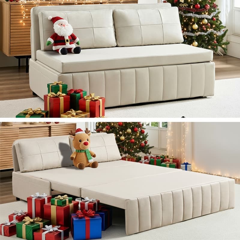 Mixoy Modern 62''Pull Out Sofa Bed,3-in-1 Pull Out Leathaire Fabric Sleeper Sofa Couch,Chaise Lounge,living room furniture