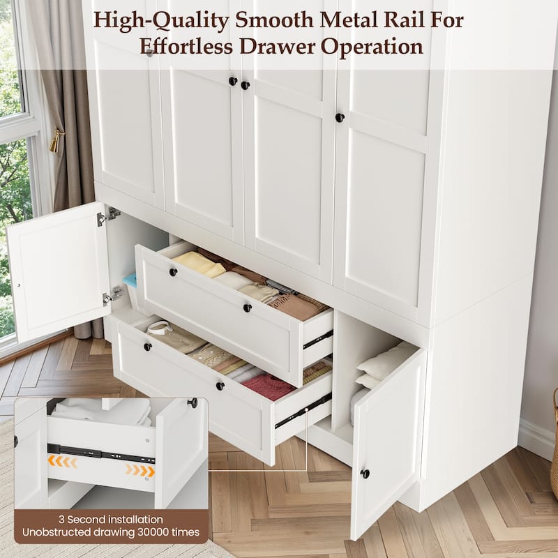 Pocassy 71" H Wardrobe Closet with Drawers with Doors and Storage