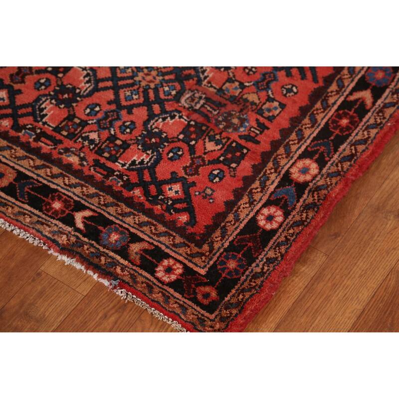 Hand Knotted Oriental 100% Wool Carpet Traditional All-Over Oranges & Rust Hossainabad Runner Rug - 16' 4'' X 3' 6''