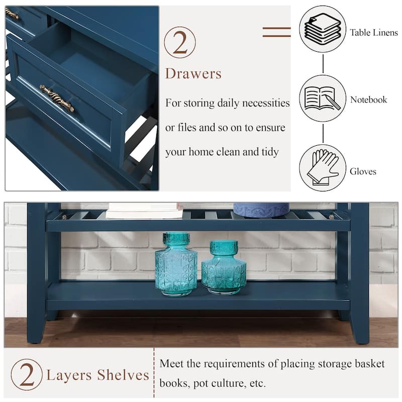 Console Sofa Table with Drawers and Tiers Shelves