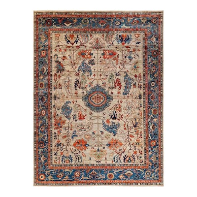Overton Hand Knotted Wool Vintage Inspired Traditional Serapi Light Gray Area Rug - 9' 3" x 12' 1"