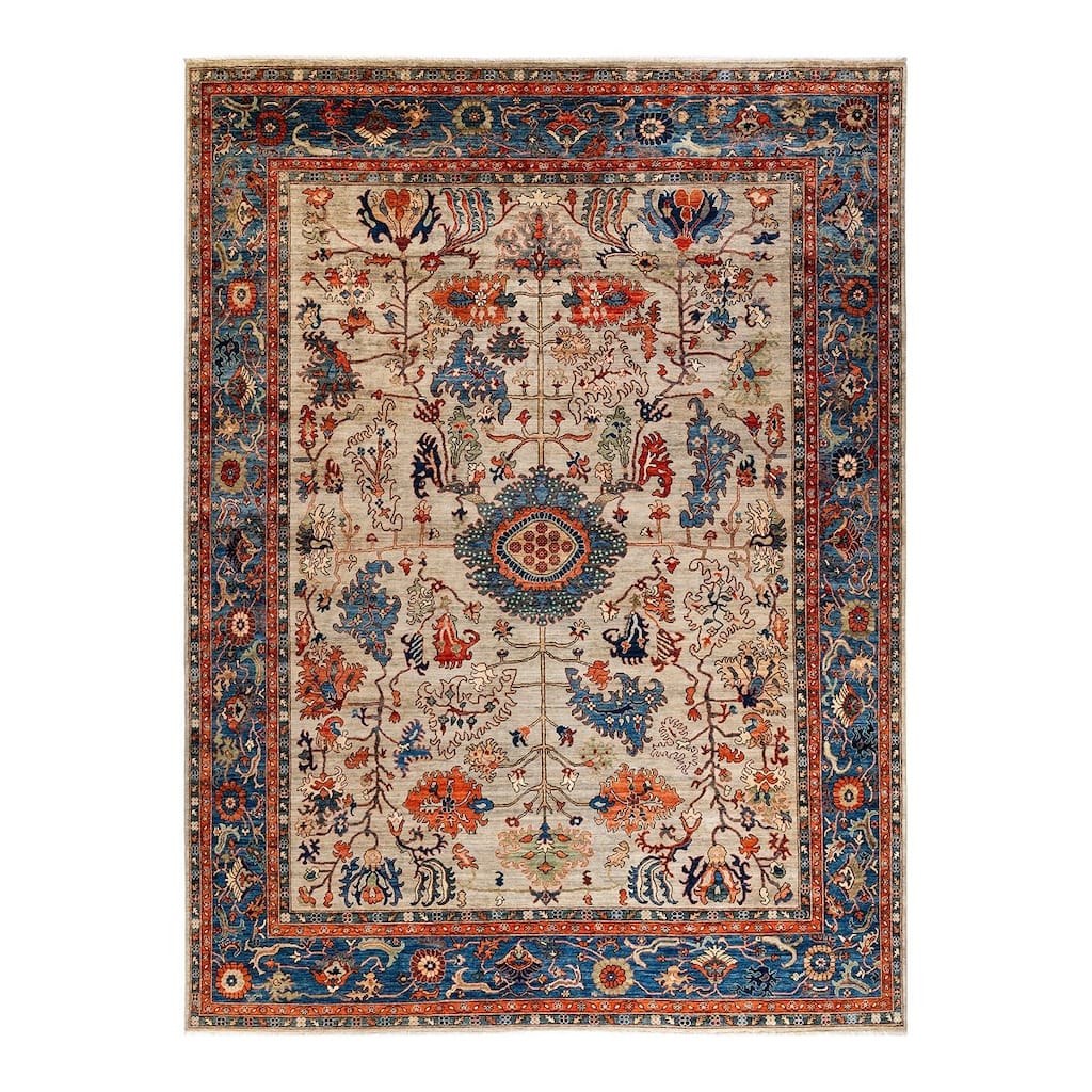 Overton Hand Knotted Wool Vintage Inspired Traditional Serapi Light Gray Area Rug - 9' 3" x 12' 1"