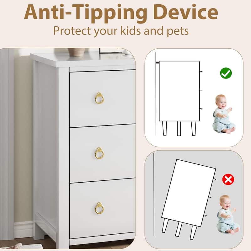 Rattan Dresser Storage Cabinet for Bedroom Living Room, White