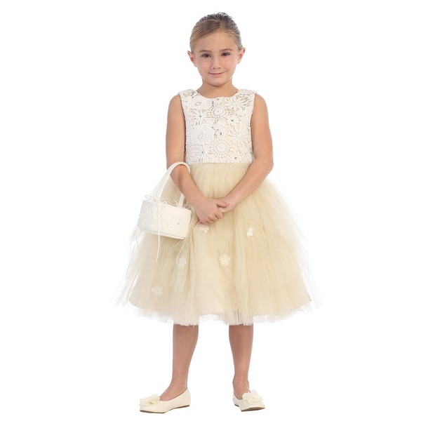 Champagne and Lace Junior Bridesmaid Dresses
