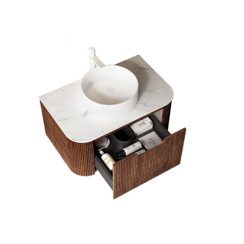 Wall Mounted Bathroom with White Round Ceramic Basin and Drawer