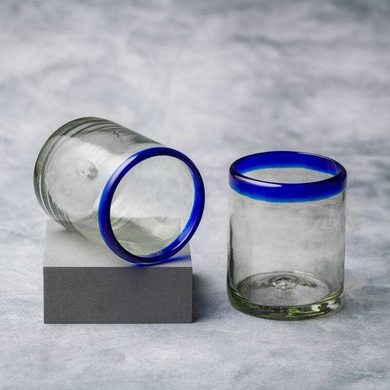 10 Strawberry Street Cobalt Rim Handlown Mexican Glassware, set of 6