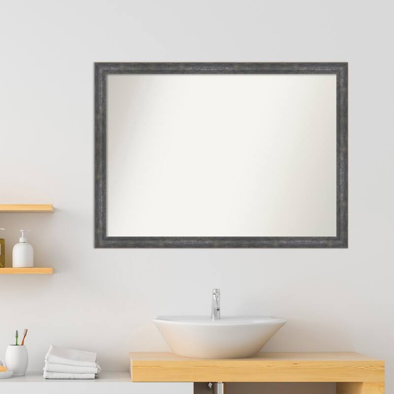 Angled Non-Beveled Wood Framed Bathroom Vanity Wall Mirror