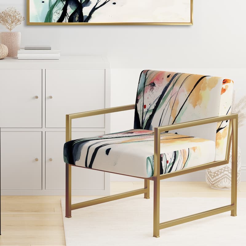 Designart "Abstract Orange Flowers" Upholstered Traditional Accent Chair - Arm Chair