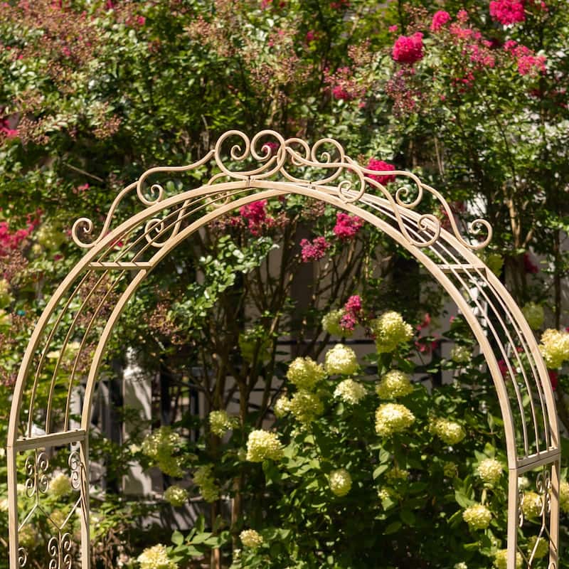 96 Inch Tall Iron Garden Gate Arch with Plant Stands
