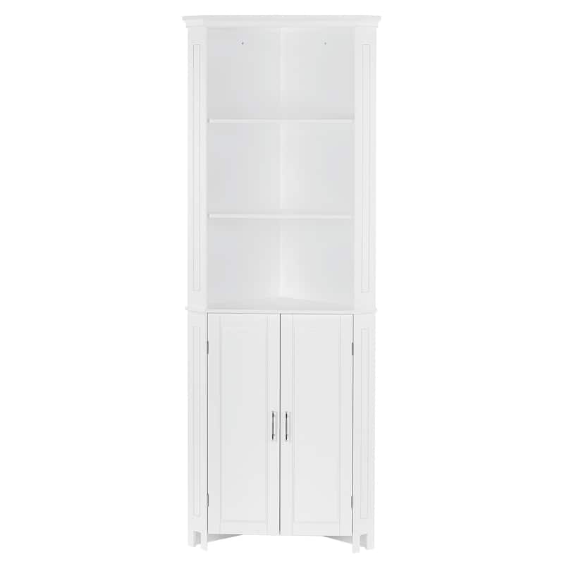 RiverRidge Somerset Tall Corner Bathroom Cabinet Storage Organizer with Doors and an Adjustable Shelf - White