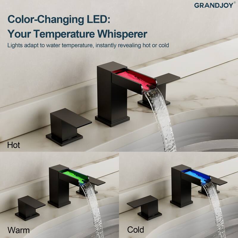 GRANDJOY Widespread 2-Handle LED Waterfall Bathroom Sink Faucet