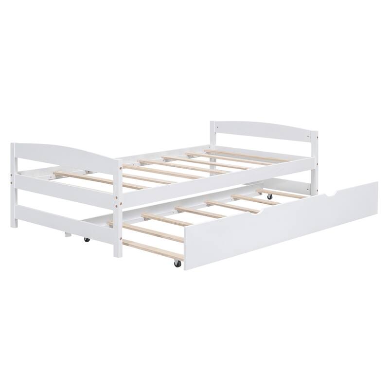 White Twin Size Platform Bed with Trundle, Space-Saving Design