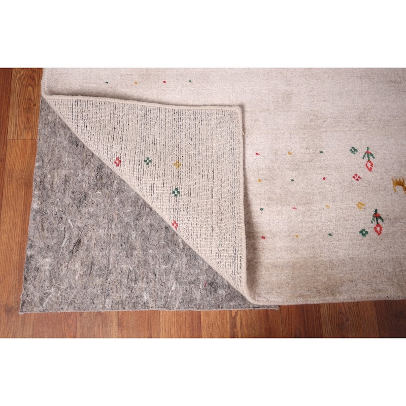 Gabbeh Indian Area Rug Hand-Knotted Oriental Beige Wool Carpet - 7'9" x 9'10"