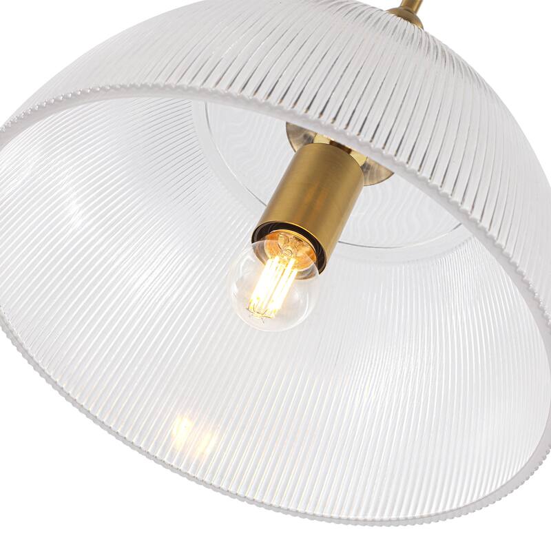 1-Light Modern Pendant Light with Ribbed Dome Shade - Brushed Gold