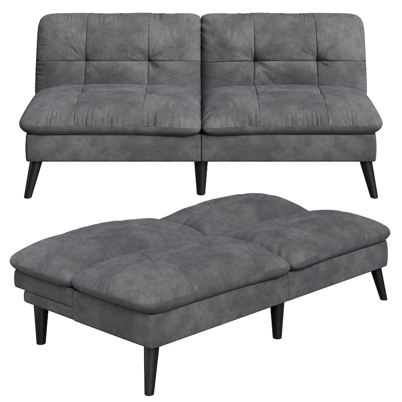 60'' Velvet Futon Sofa Bed with Adjustable Backrest