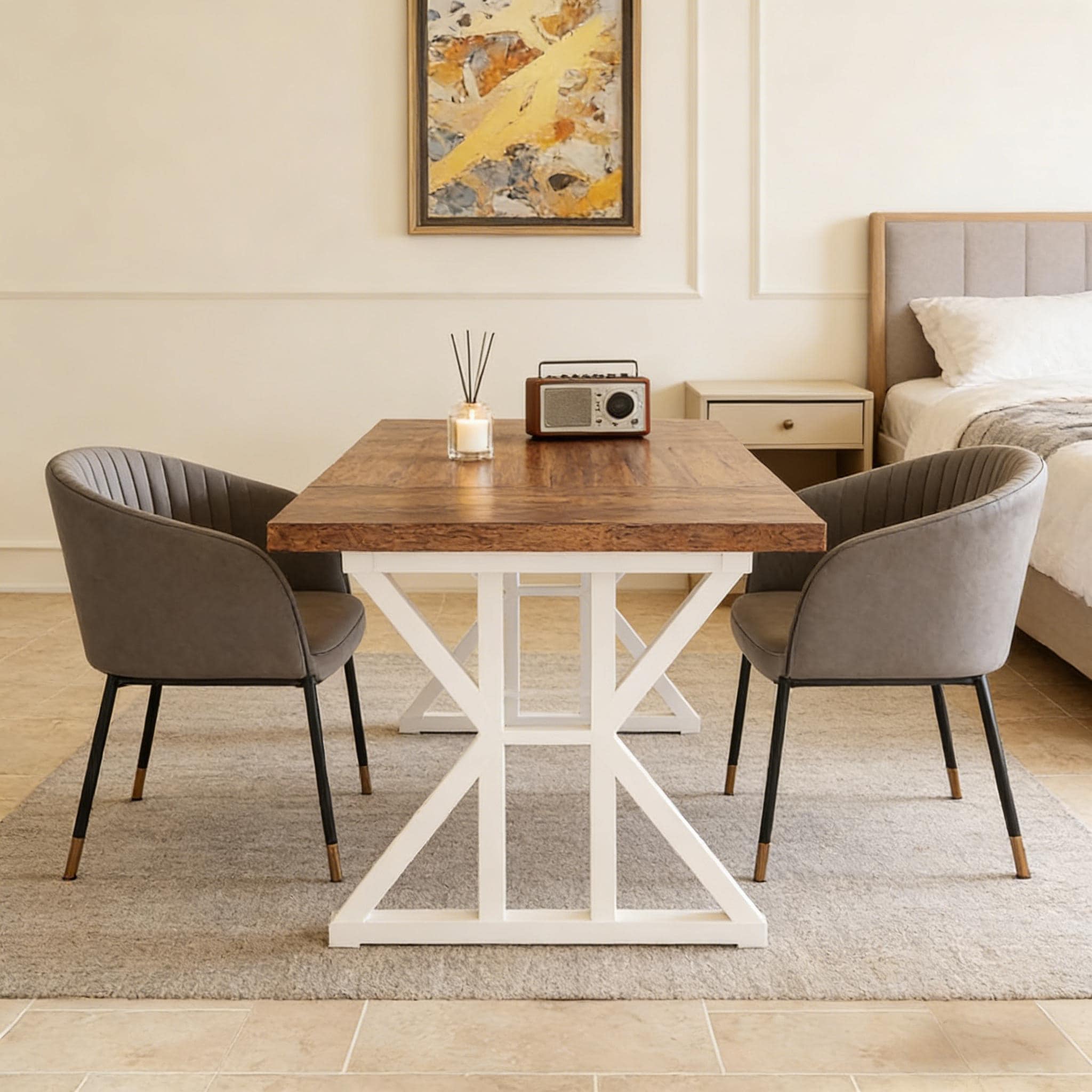 Dining Table for 6, Wood Kitchen Table with Trestle Base, Kitchen Table Meeting Table with X-shaped Accents