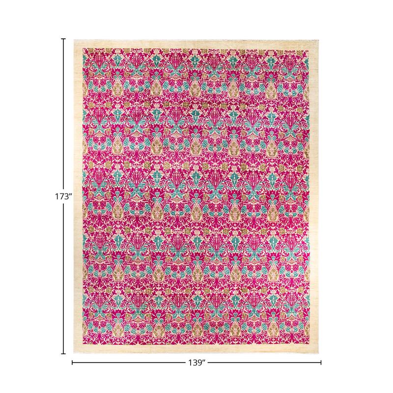 Overton Handknotted Wool Vintage Inspired Contemporary Arts & Crafts Ivory Area Rug - 14' 5" x 11' 7"