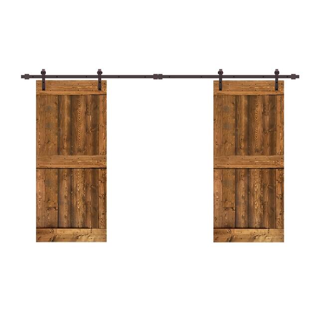 CALHOME Stained MidBar Double DIY Barn Door W/ Hardware Kit