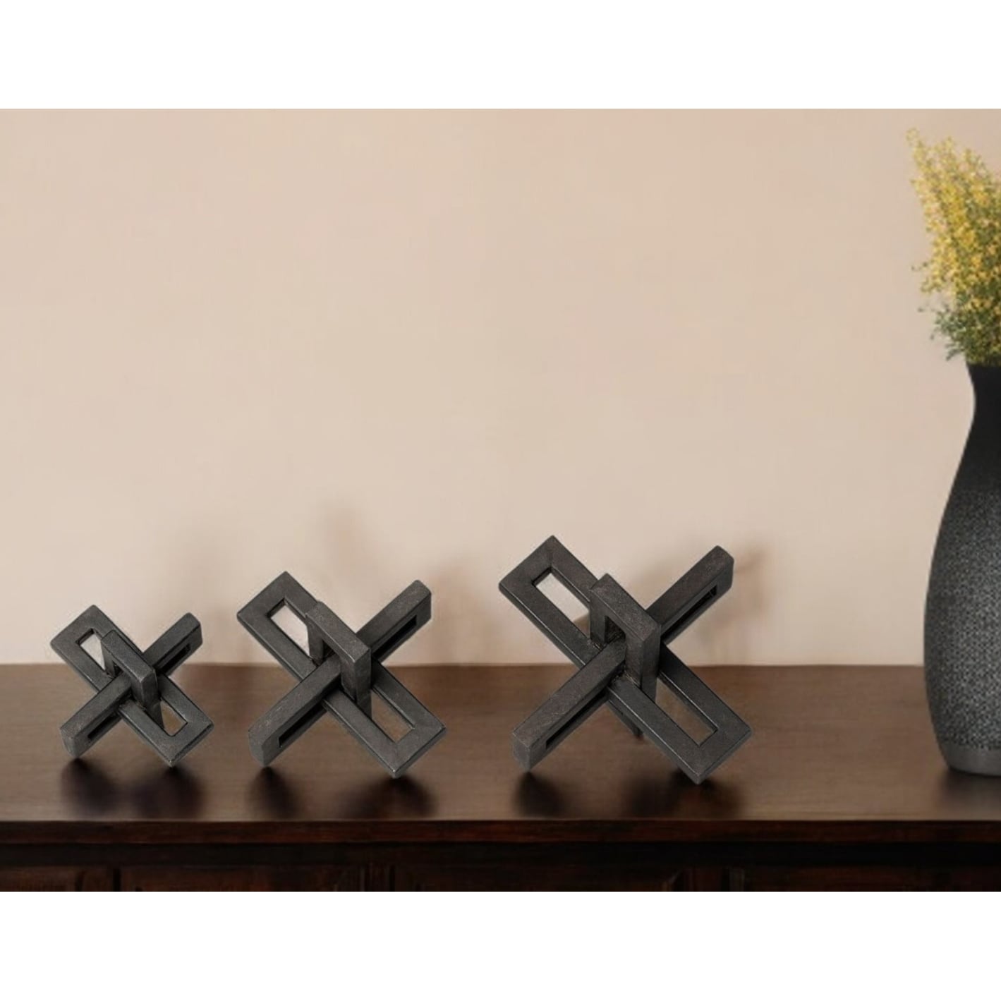 HomeRoots Set Of Three Black Metal Decorative Jacks - 4' X '4' X '4