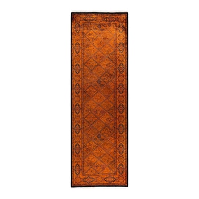 Overton Hand Knotted Wool Vintage Inspired Modern Contemporary Overdyed Orange Runner Rug - 2' 8" x 8' 3"