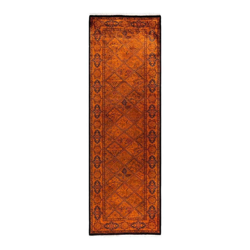 Overton Hand Knotted Wool Vintage Inspired Modern Contemporary Overdyed Orange Runner Rug - 2' 8" x 8' 3"