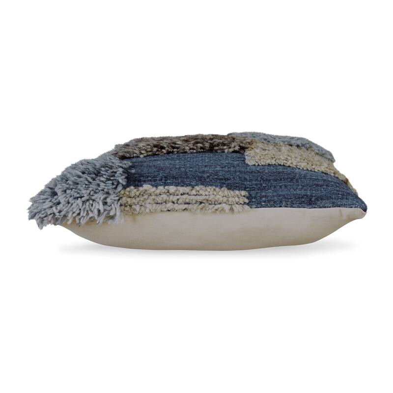Square Accent Throw Pillow, 20 Inch Hand Knotted Patchwork, Gray Wool