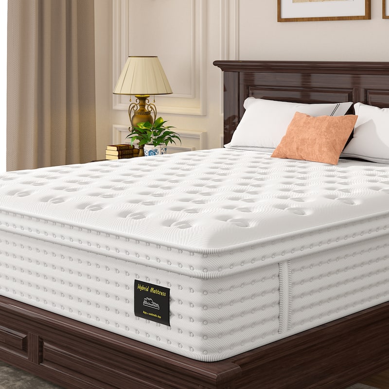Roomfitters 14 Inch Queen/King Hybrid Mattress, Memory Foam and Pocket Spring Bed for Pressure Relief, Fiberglass Free, White