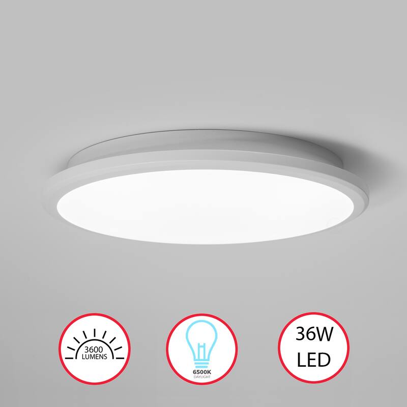 Round LED Ceiling Light Fixture Flush Mount 6500K Cool Daylight Energy - Single - 15.5" White