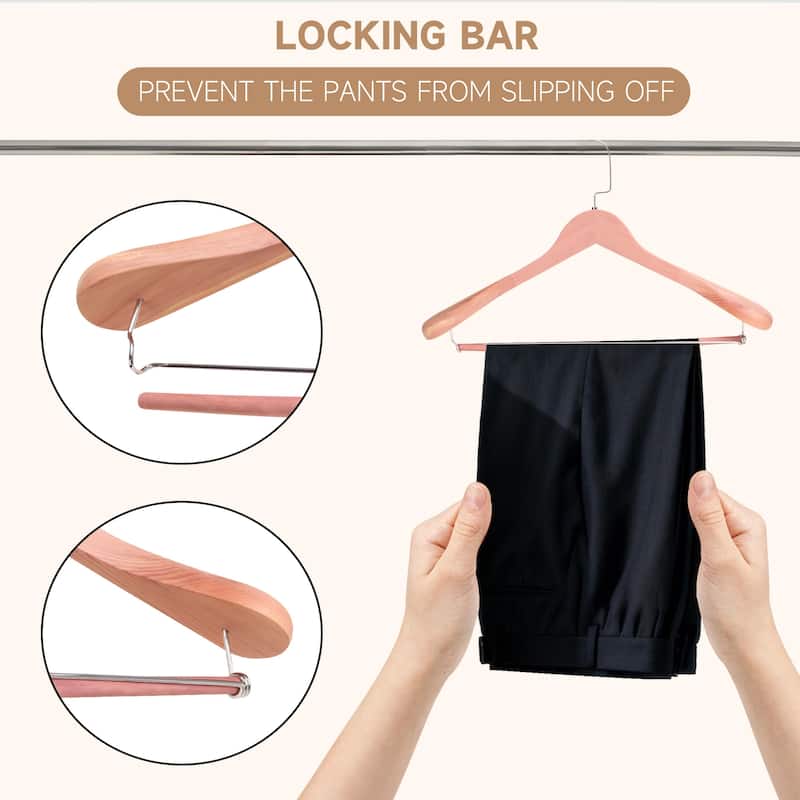 BP4U Premium Wide Shoulder Wooden Suit Hangers, Heavy-Duty Non-Slip Solid Wood Coat Hangers with Locking Bar