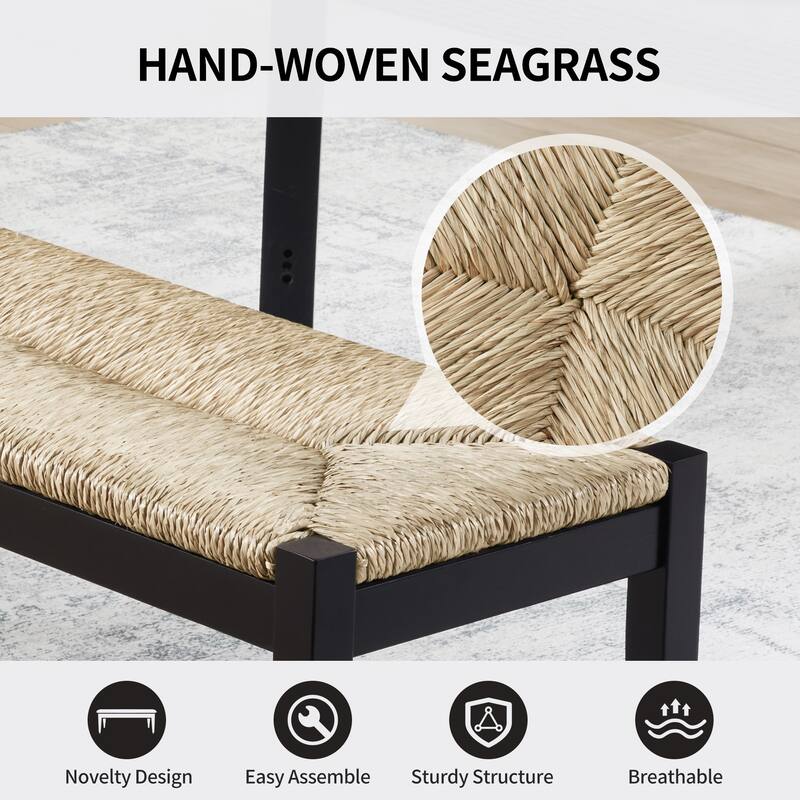 Bohemian 44.5" L Natural Weave Seagrass Rattan Entryway Dining Bench