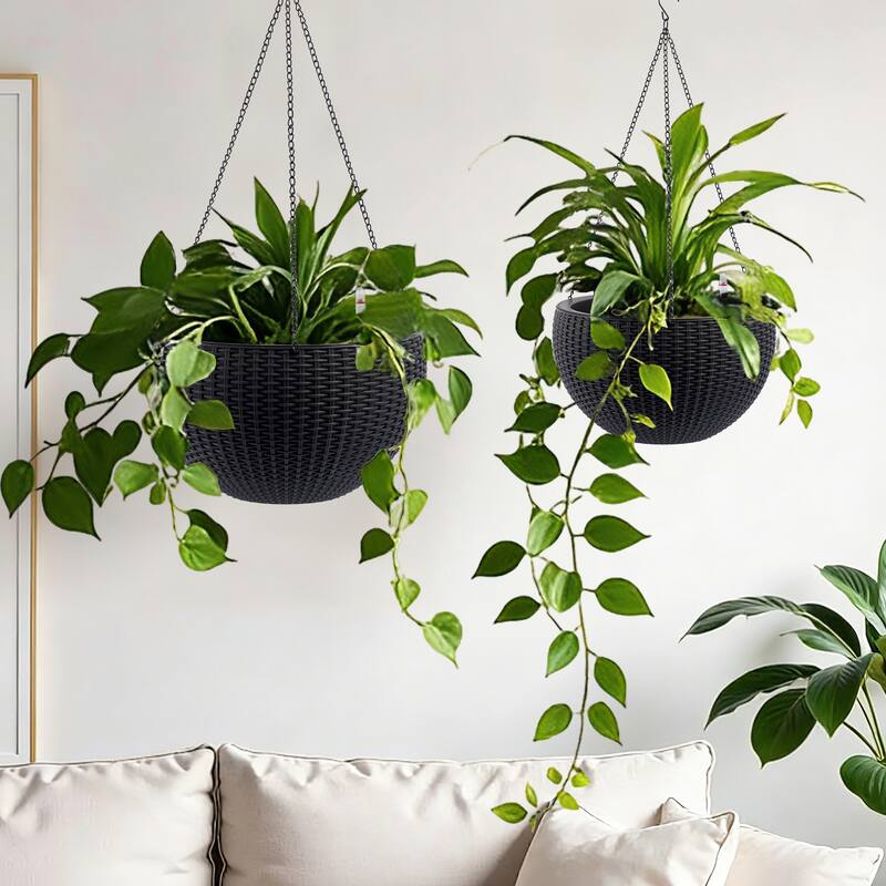 13.4 inch Self-Watering Hanging Rattan-Inspired Planter Large Capacity, Root-Rot Resistant Water Storage