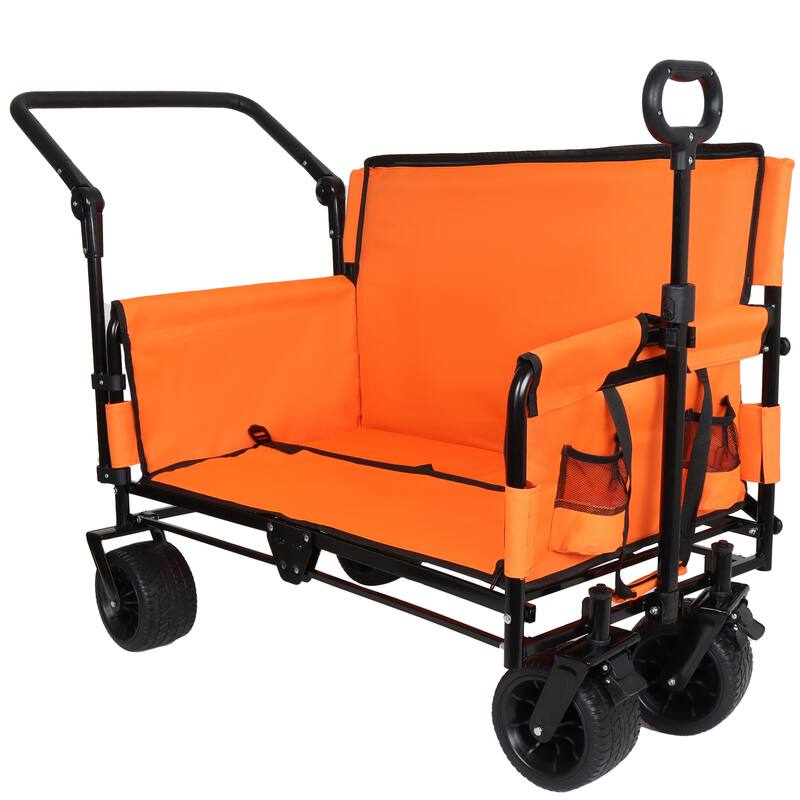 3-in-1 Folding Wagon Cart with Bench Seat & Canopy & Storage, 500lbs Heavy-Duty, 180L Capacity, All-Terrain Wagon