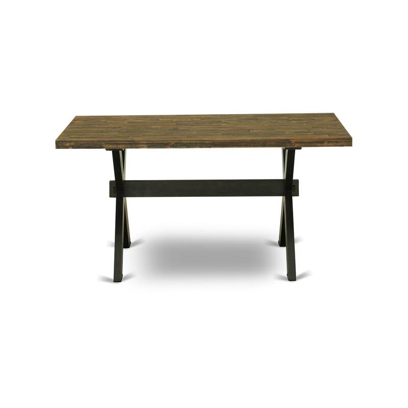 East West Furniture Kitchen Table Set- a Dining Table & Shitake Linen Fabric Parsons Chairs, Wire Brushed Black.(Pieces Options)