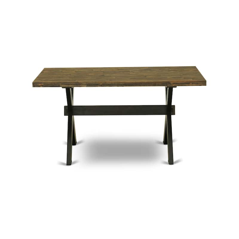 East West Furniture dining set - a dinner table & Stackable kitchen chairs - Wire-brushed Black (Pieces & Seat Options)