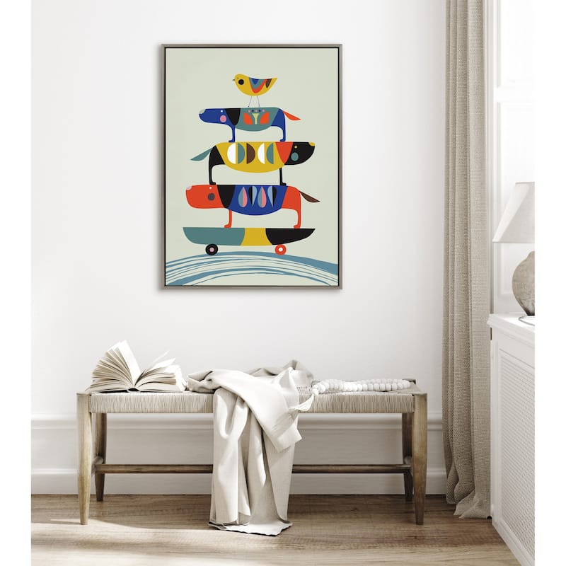 Kate and Laurel Sylvie Skate Dog Framed Canvas by Rachel Lee