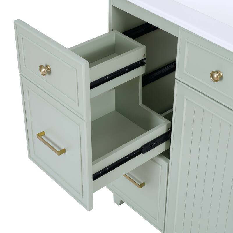 Modern Bathroom Vanity and Ceramic Sink Combo Set, 36" Bathroom Vanity Cabinet with Double-Layer Drawers & Adjustable Shelves