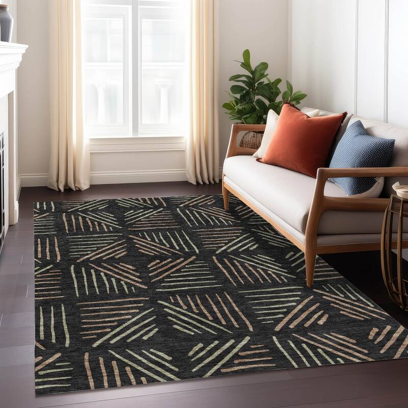 Machine Washable Indoor/ Outdoor Geo Dia Chantille Rug