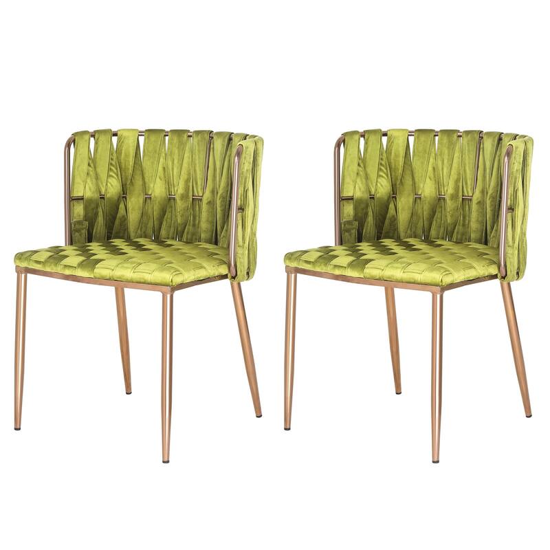 Adeco Set of 2 Velvet Accent Chairs for Living Room - Yellow-Green