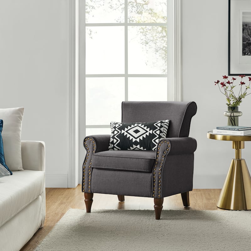 Nyctelius Upholstered Comfy Accent chair with Classic Turned Wooden Legs and Nailhead Trim by HULALA HOME