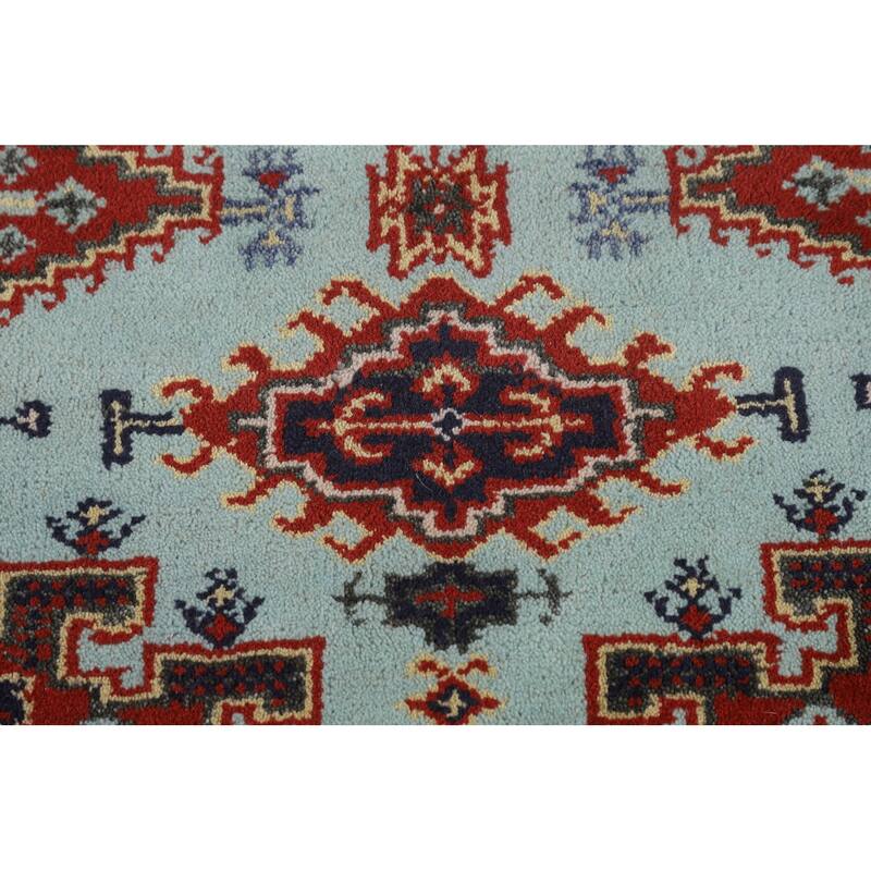 Light Blue Geometric Viss Indian Foyer Rug Handmade Wool Carpet - 2'11"x 4'9"