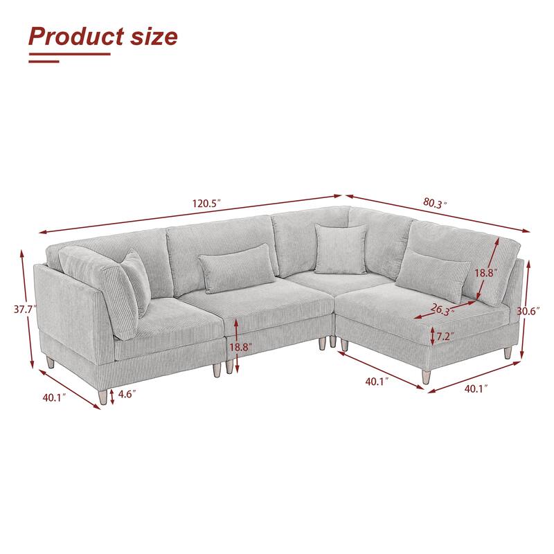 Multi-Combination Couch Modular Corduroy Sectional Sofa