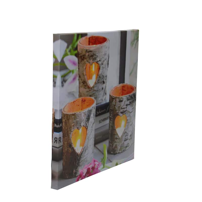 Gray and White LED Lighted Flickering Rustic Birch Candles Canvas Wall Art 12" x 12"