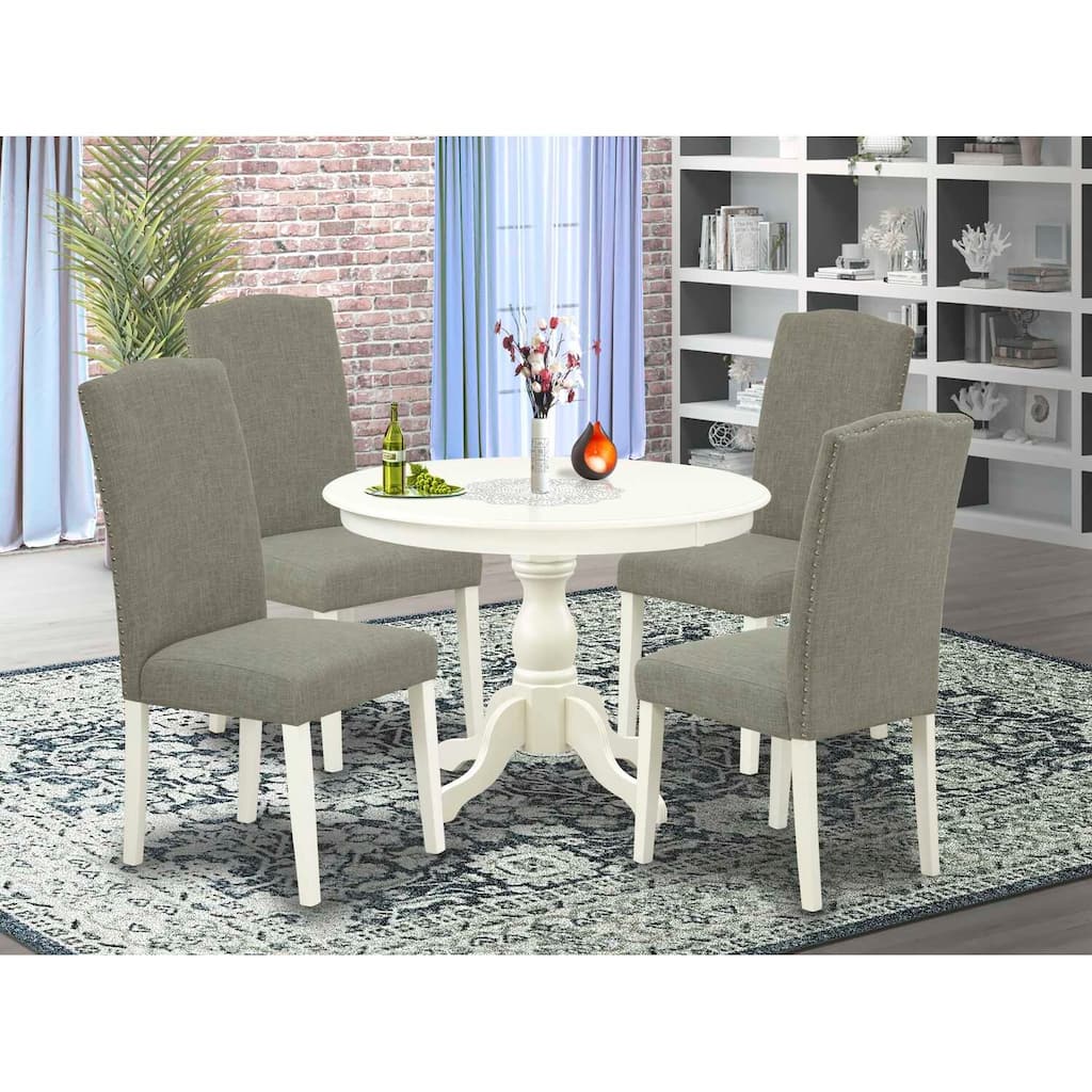 5-Piece Linen White Finish Solid Wood Top Dining table with 4 Chairs with