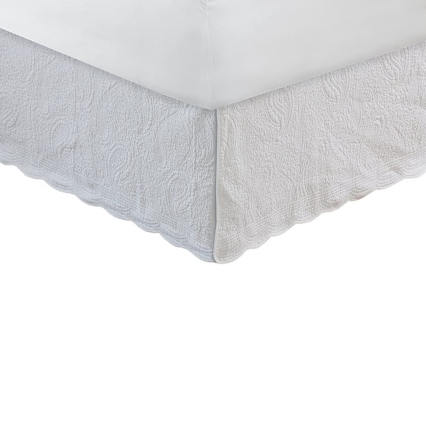 Tiber Fabric Full Size Bed Skirt With Paisley Stitching Details White On Sale Overstock 32148829