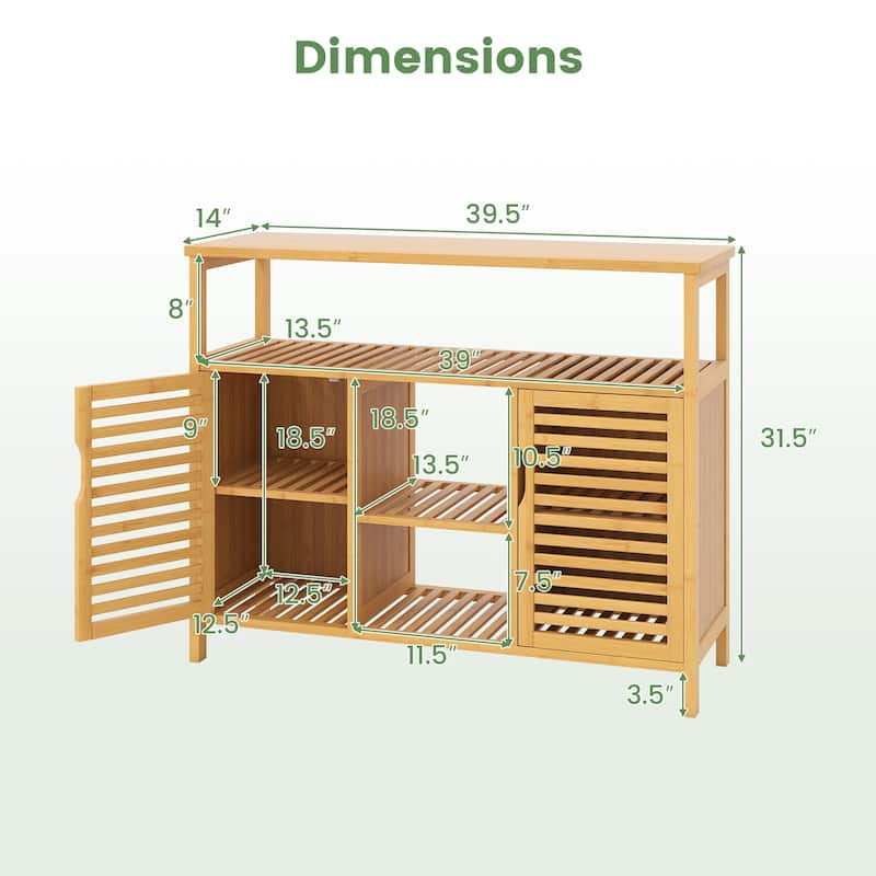 39.5" Natural Wicker Storage Cabinet with Open and Closed Shelves and Doors for Towels and Toiletries - 39.5" x 14" x 31.5"