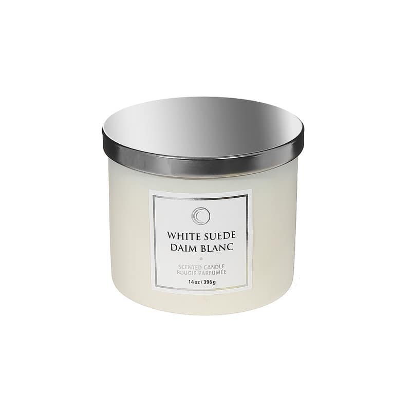 14 Oz 3 Wick Luxe Scented Candle With Lid (White Suede) - Set of 2