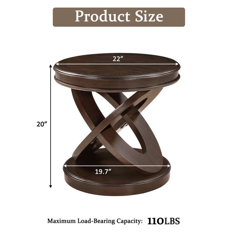 Retro Round Solid Wood End Table with X-Shape Base for Living Room Use